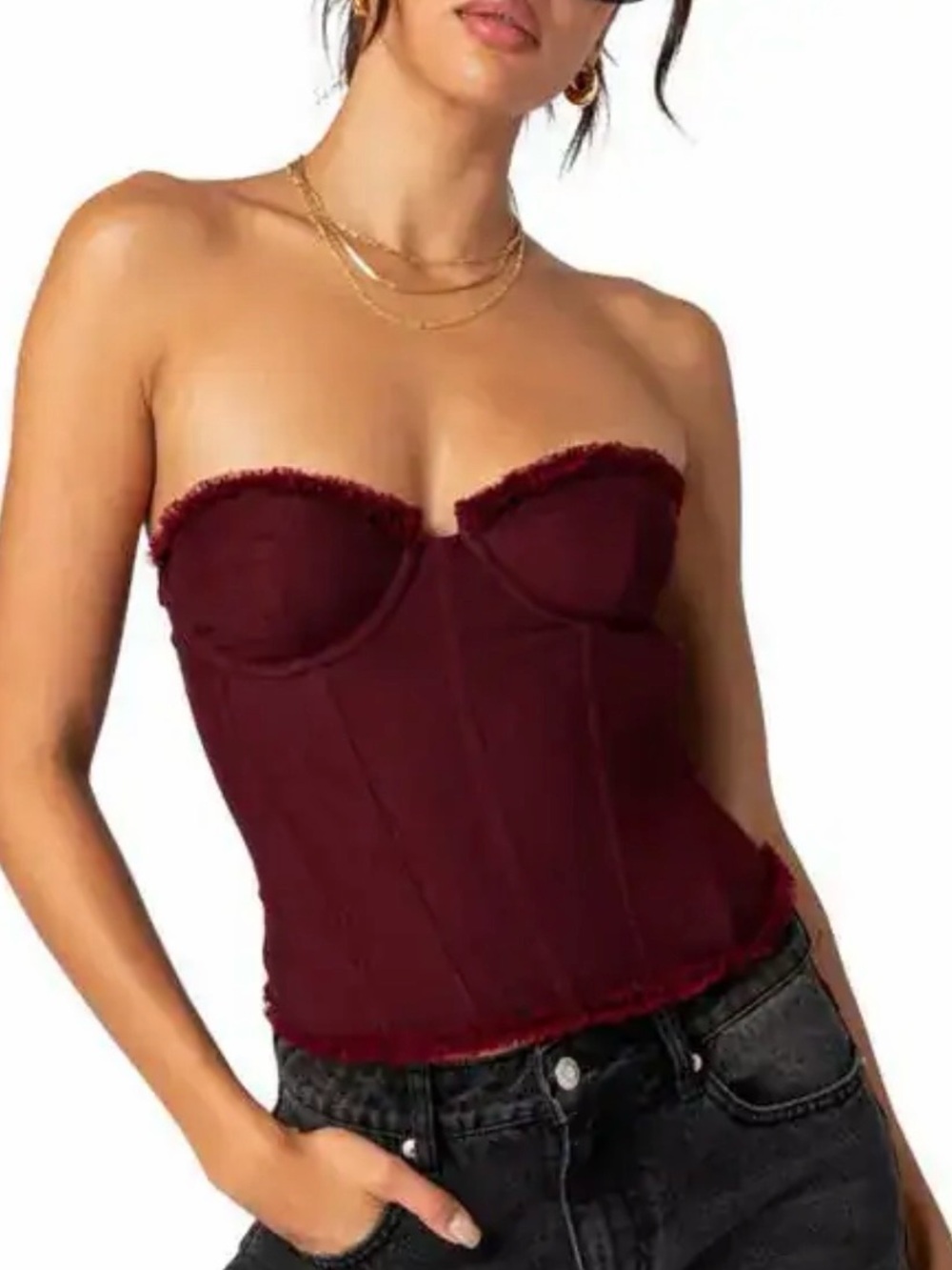 Strapless Bordeaux Bustier Top - Women